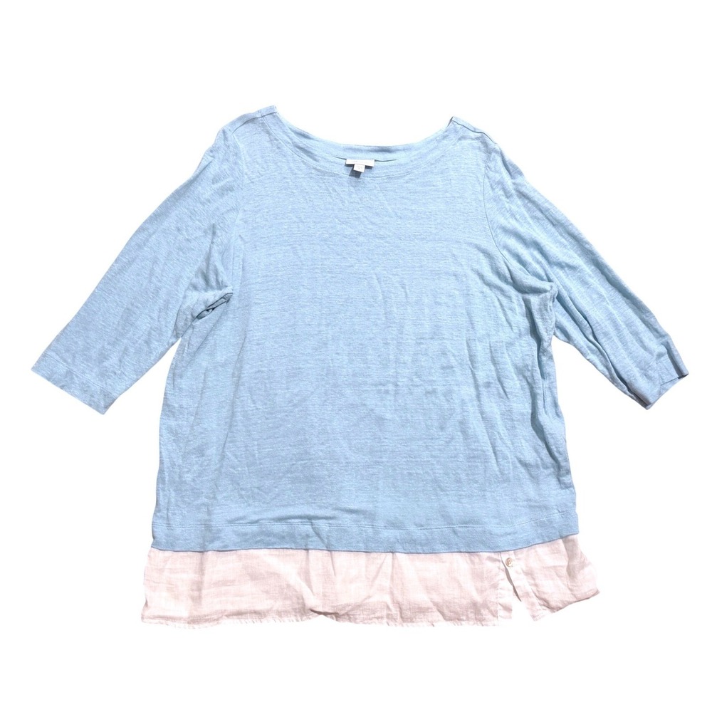 J. Jill Love Linen Light Blue 3/4 Sleeve Layered Hem Tunic Top Shirt Blouse XL